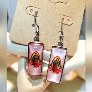 Pink Virgen De Guadelupe Earrings